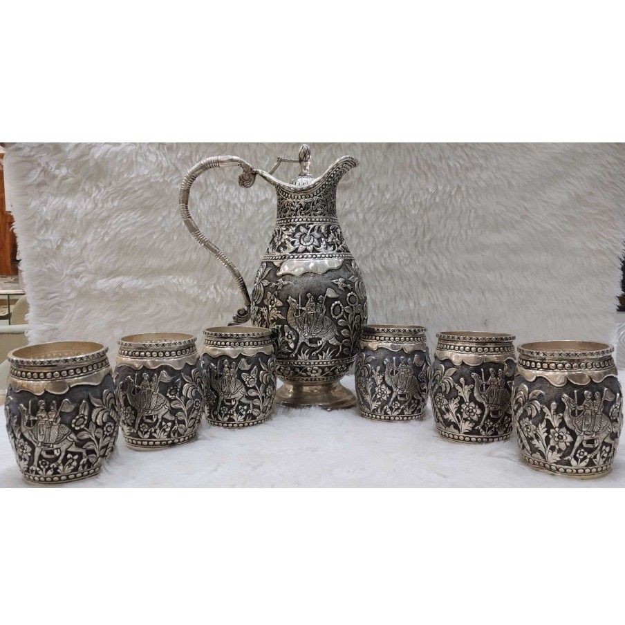 Glass & jag  antique set silver