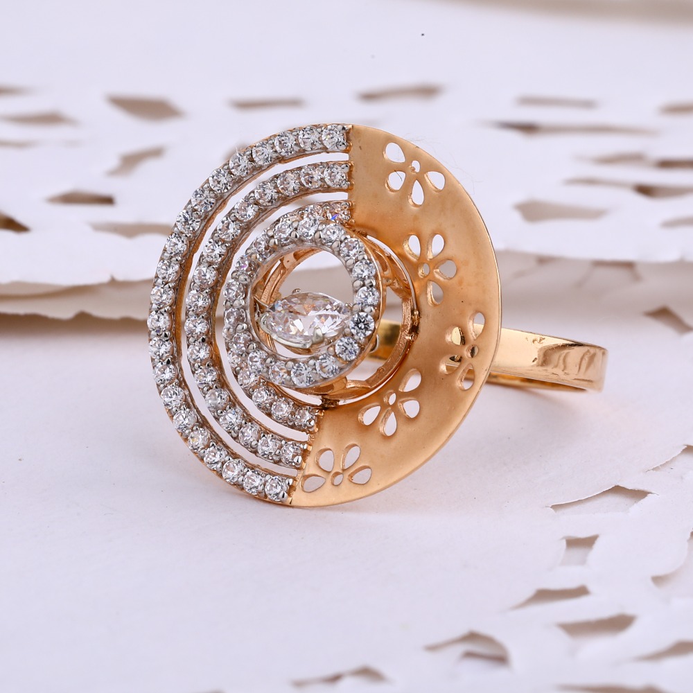 750 Rose Gold Designer Cz Ladies Ring RLR637