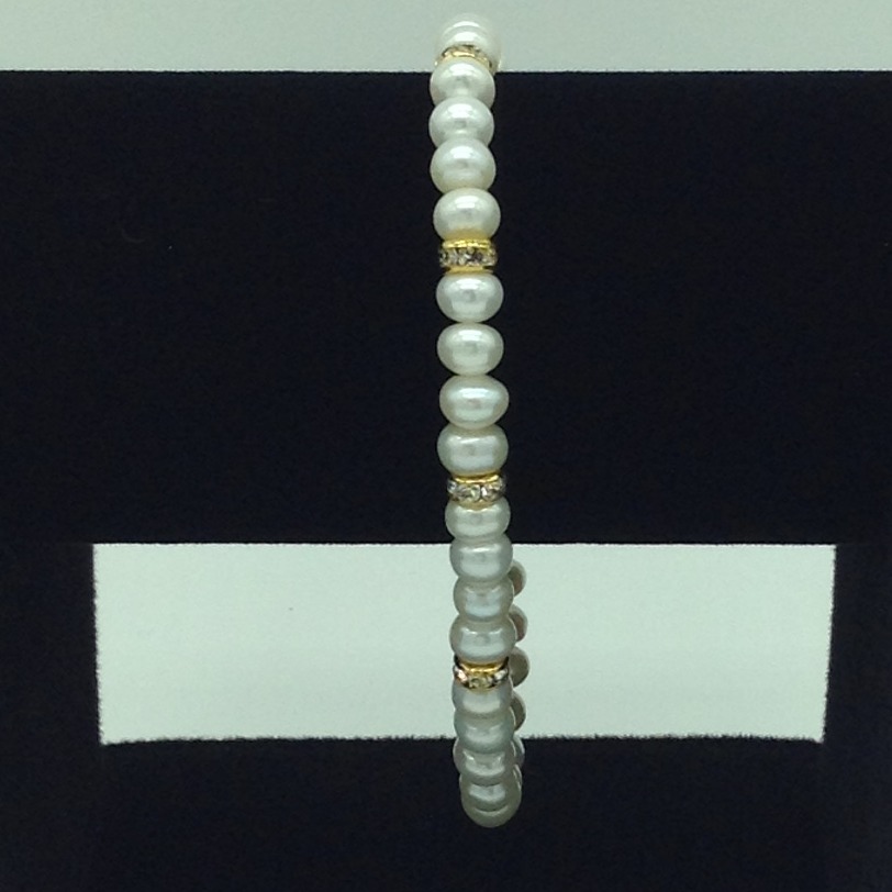 White flat pearls with cz chakri 1 layers bracelet jbg0125