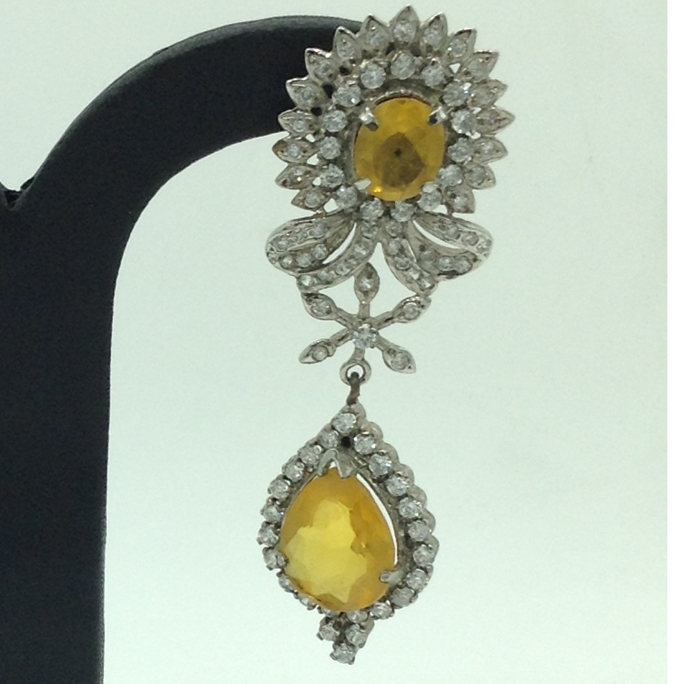 White and Yellow CZ Stones Ear Hangings JER0058