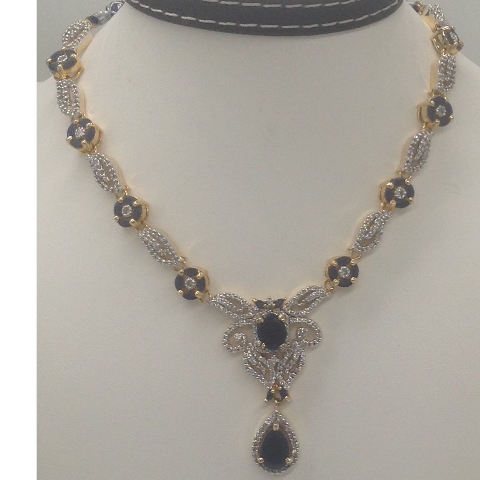 Blue sapphires and white cz stones necklace set jnc0058