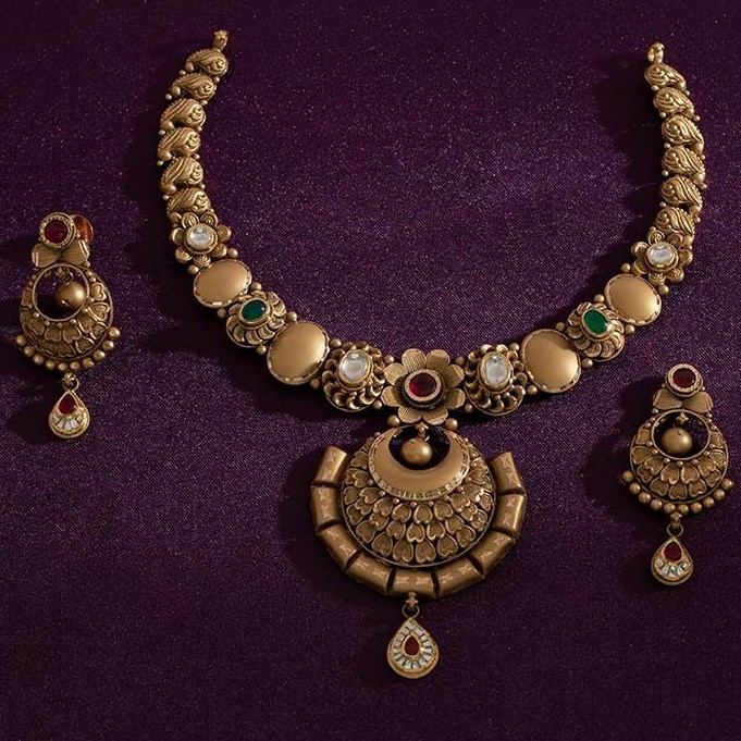 22KT/ 916 Gold antique wedding bridle necklace set for ladies