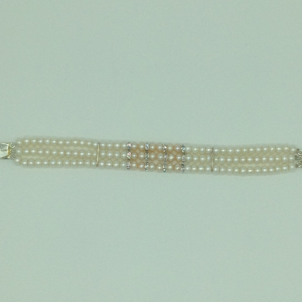 White and peach flat pearls with cz chakri 3 layers bracelet jbg0100