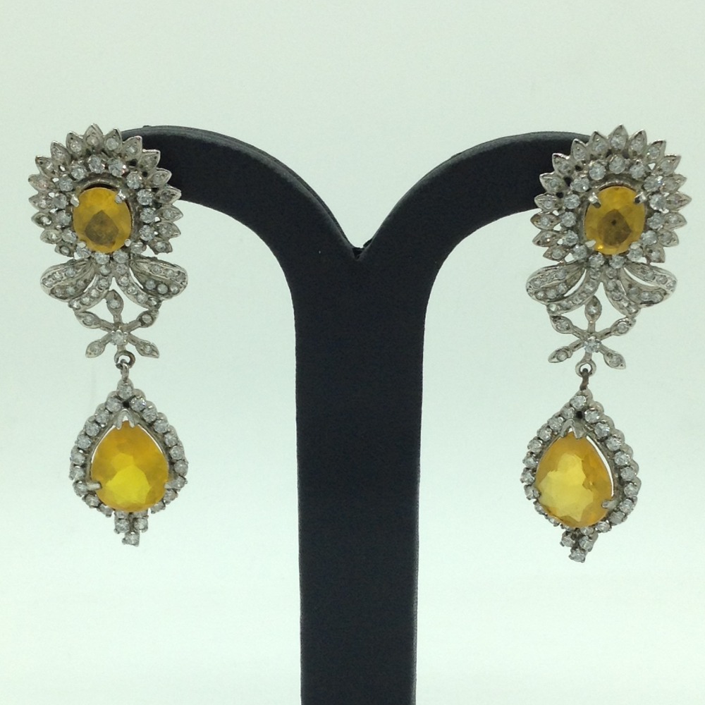 White and Yellow CZ Stones Ear Hangings JER0058