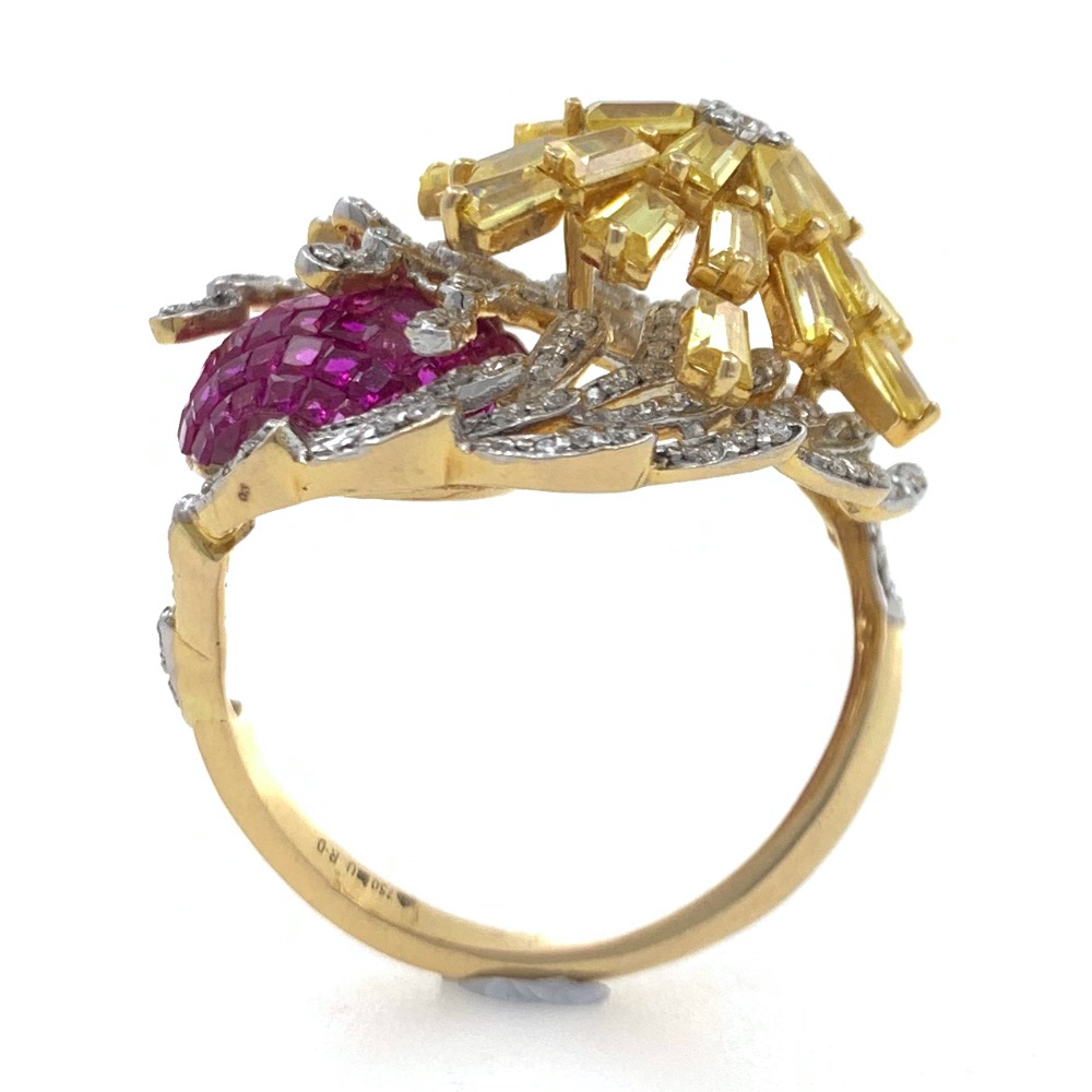 18kt / 750 yellow gold classy cocktail diamond & coloured stone ladies ring 5lr686