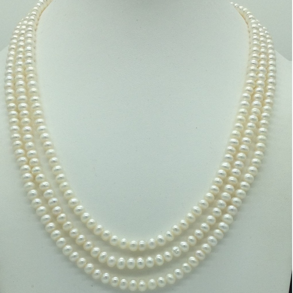 Freshwater White Flat 3 Lines Pearls Full Set JPP1053