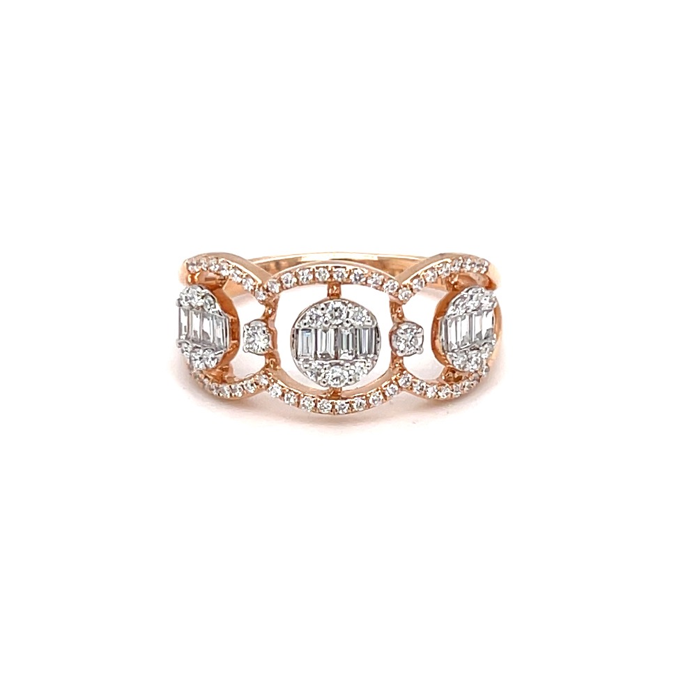 Tri pressure set diamond ring in 18 karat hallmark rose gold