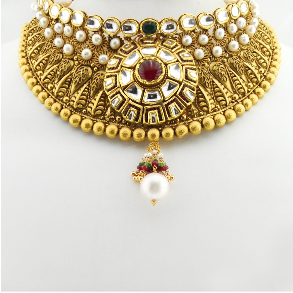 22kt Gold Antique Bridal Necklace Set RHJ-3383