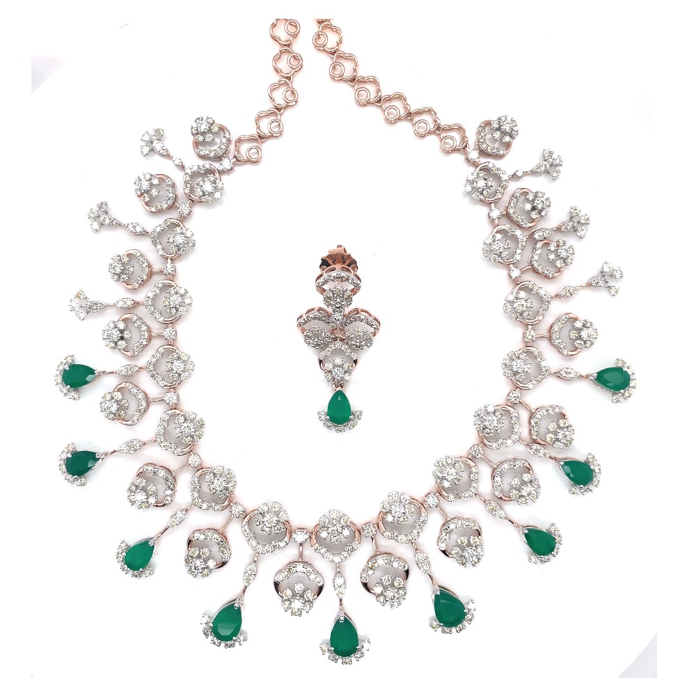 14k rose gold and diamond studded necklace set