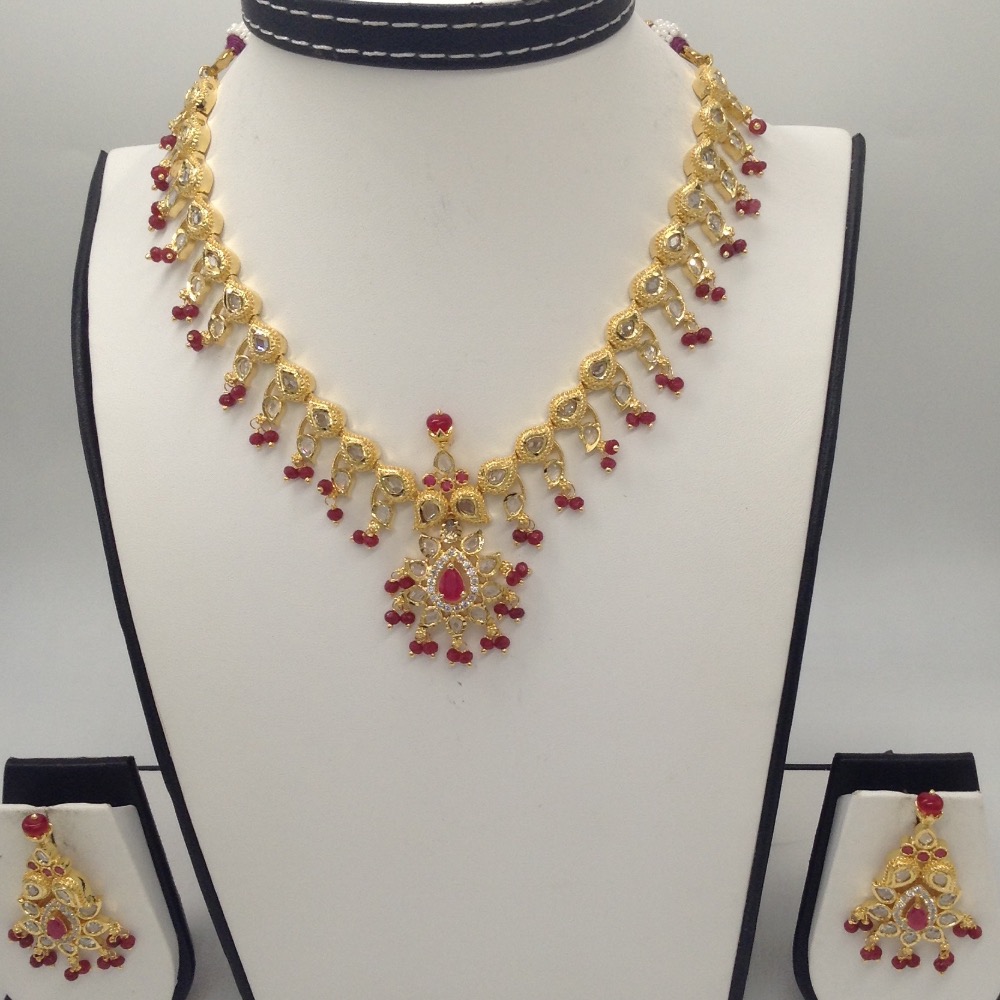 White cz polki and red stones necklace set jnc0036