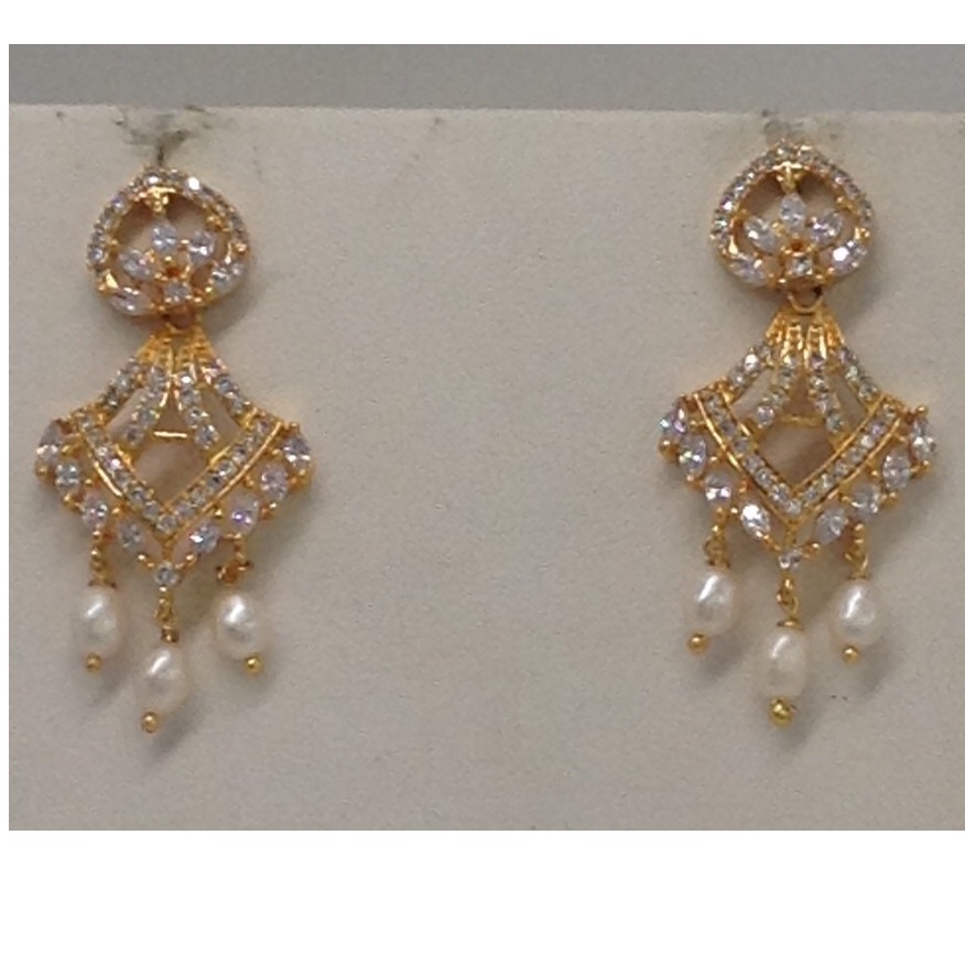 Buy quality White cz pendent set with oval pearls mala jps0002 in Hyderabad