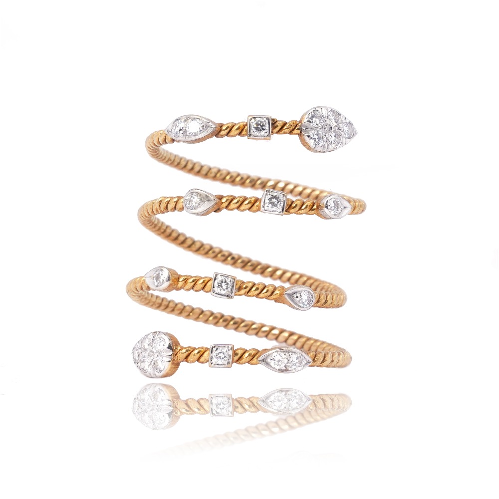 Full-finger Multi-Color Flower Spiral Ring in 18K Rose Gold – Stefere