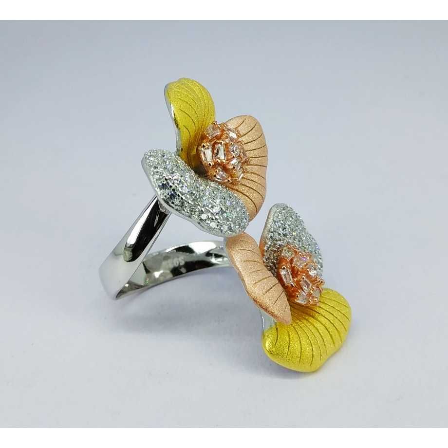 Tri colour 92.5 silver ring MG-R003