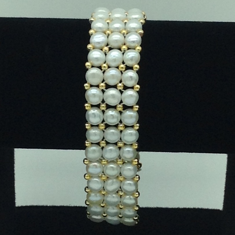 White button pearls with golden jaco balls 3 layers bracelet jbg0142