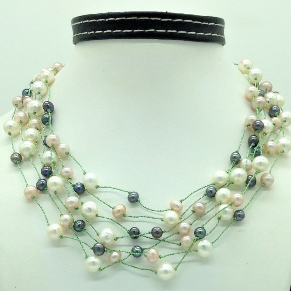 multicolour potato pearls 7 layer dori necklace jpm0446