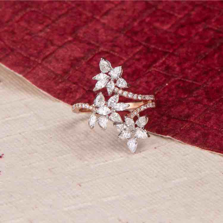 750 Rose Gold Designer Real Diamond Ladies Ring