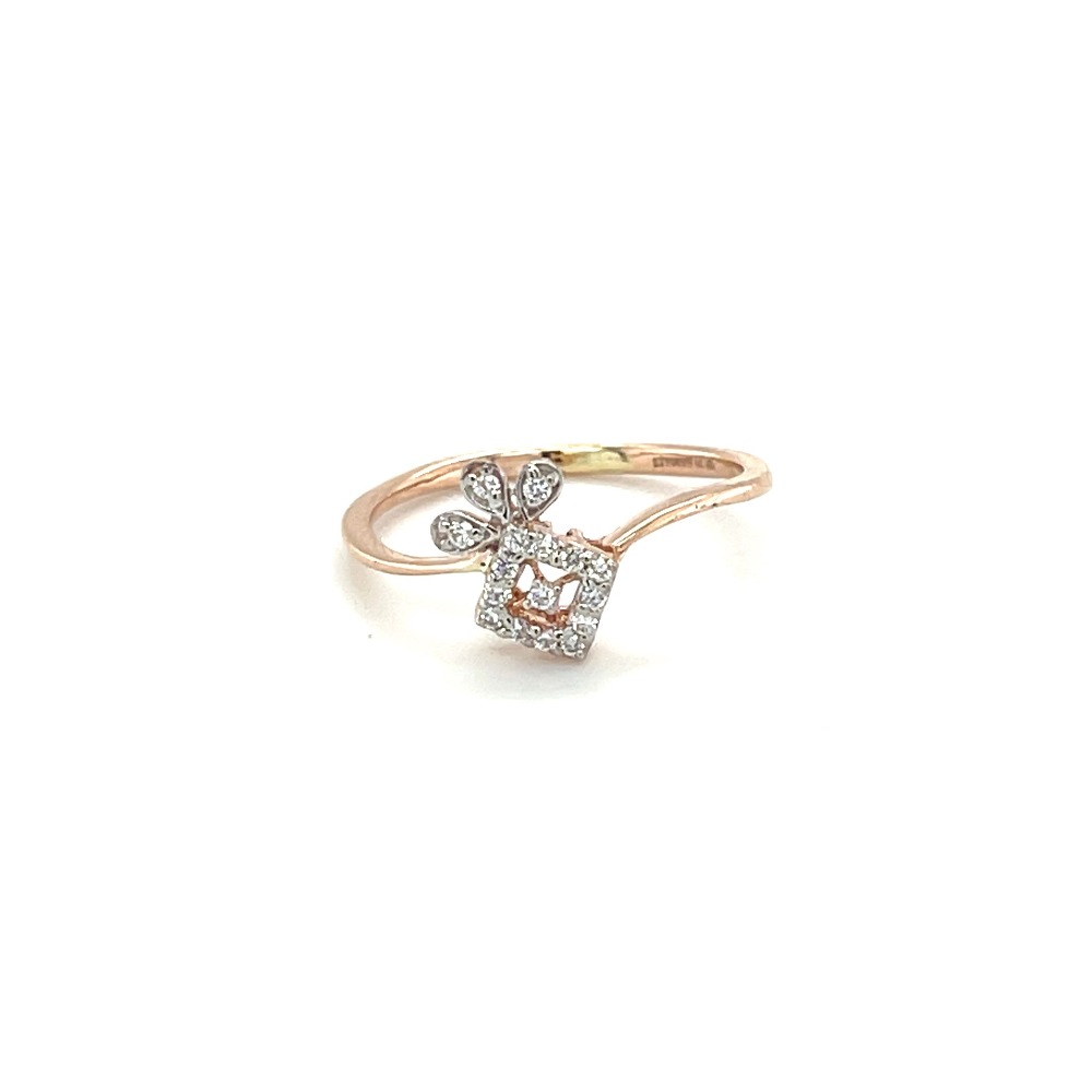 Square Diamond Cluster Ring with Bow Accent in 14k Rose Gold
