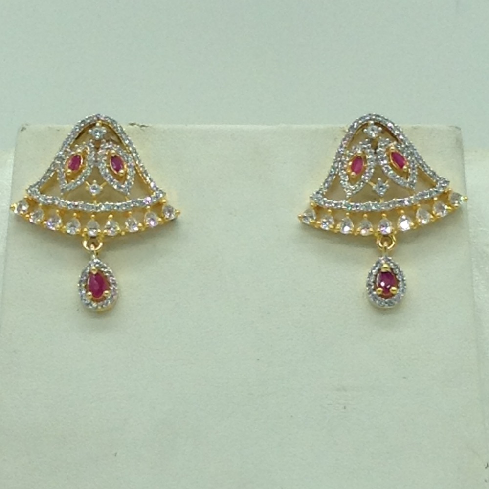 White And Red CZ Brooch Set With 7 Lines Flat Pearls Mala JPS0672