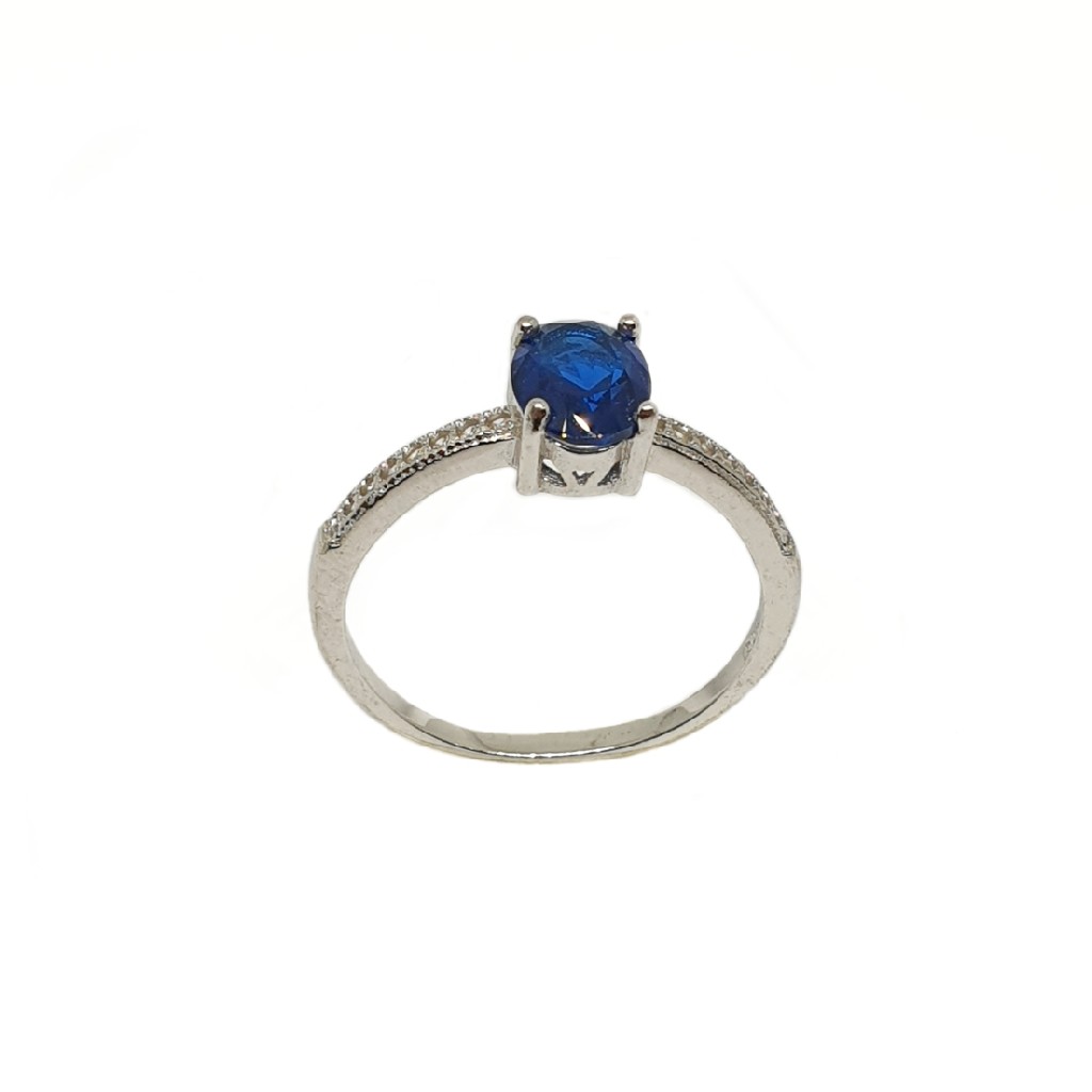 925 Sterling Silver Round Shaped Blue Stone Ring MGA - LRS3495