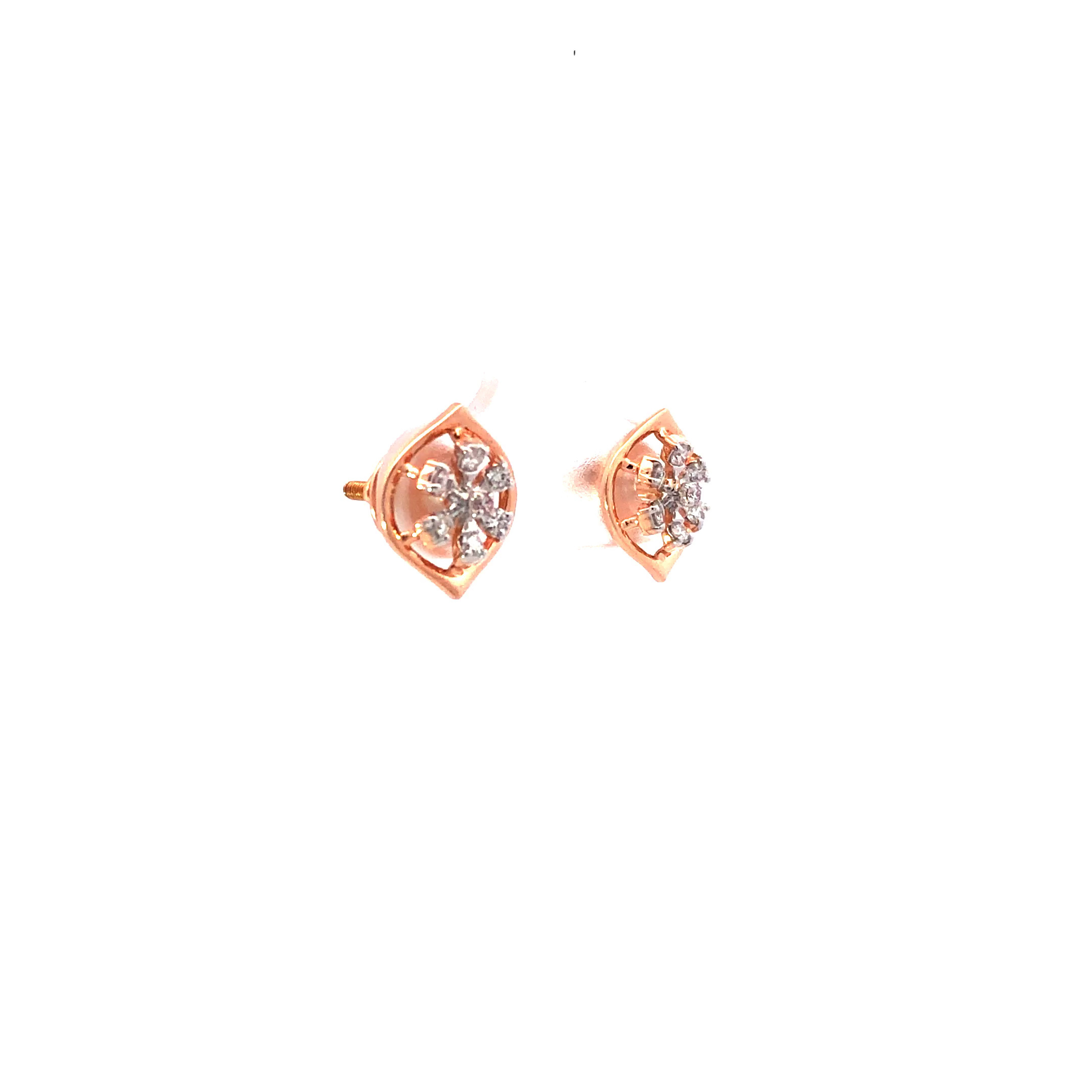 18kt almond shape diamond rosegold earrings