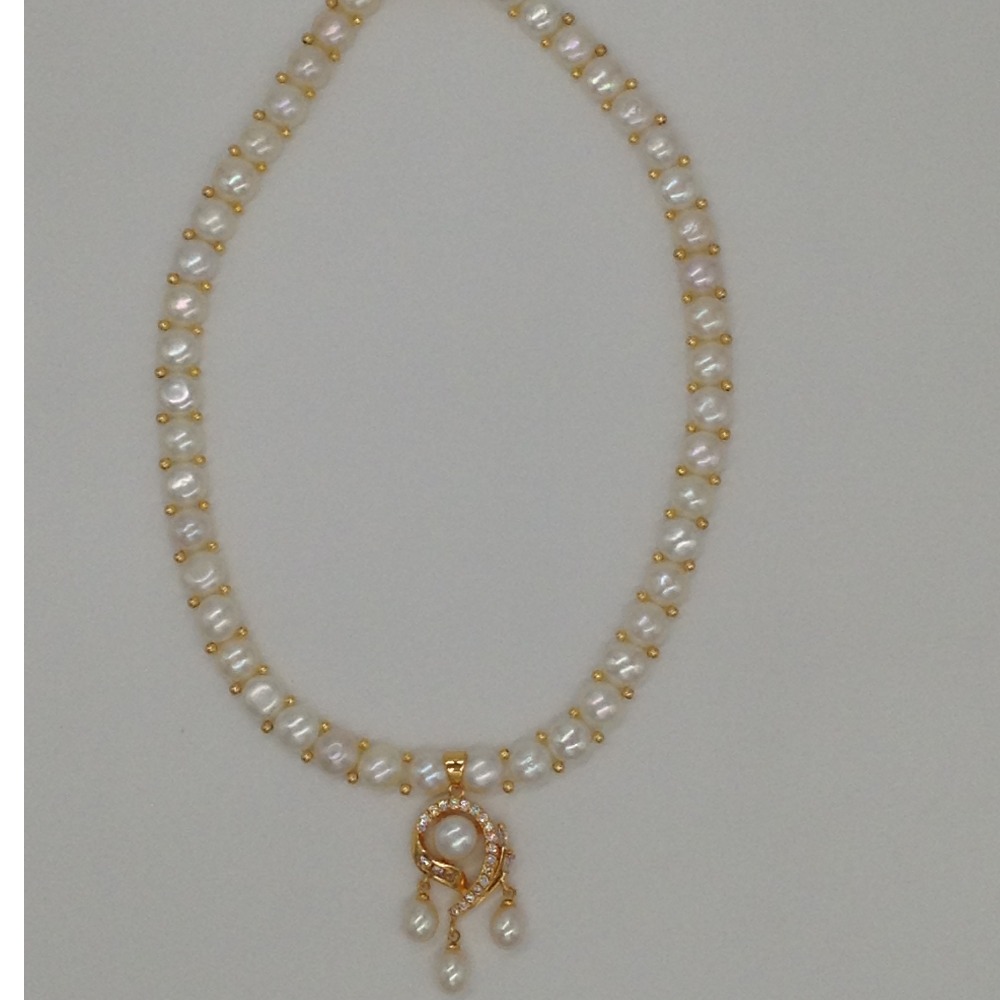 White cz and pearls pendent set with 1 line button mala jps0395
