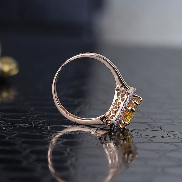 Yellow sapphire Solitaire with cz ladies ring