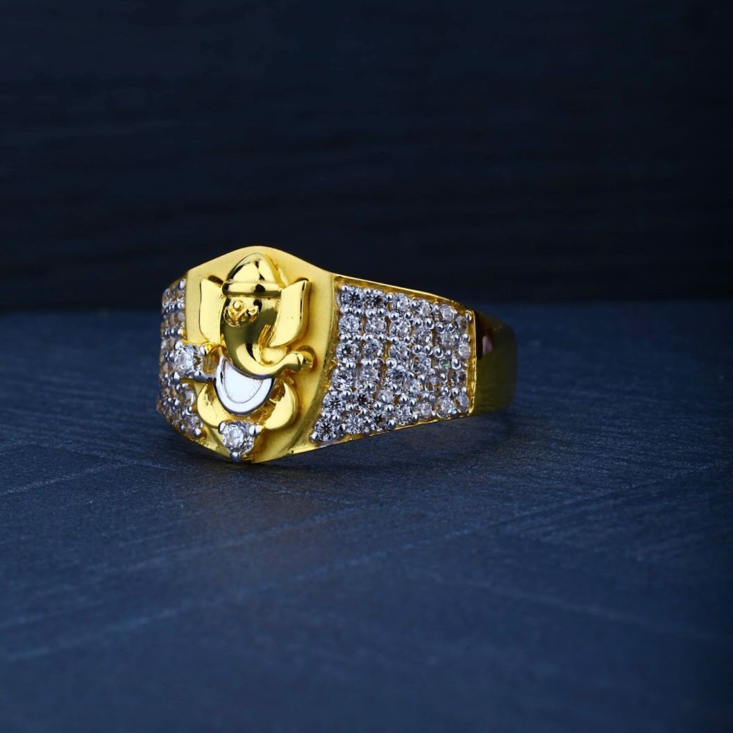 916 Gold CZ Diamond Ganesh Ring For Men