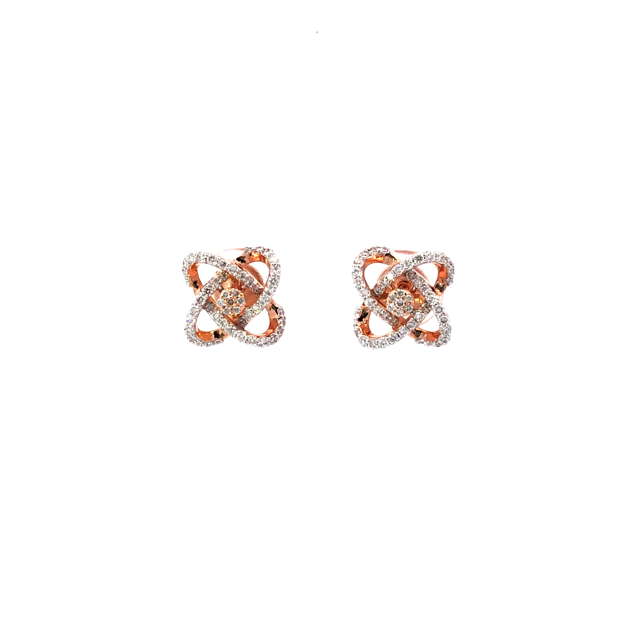 18kt daimond mandorla design stud earrings in rosegold
