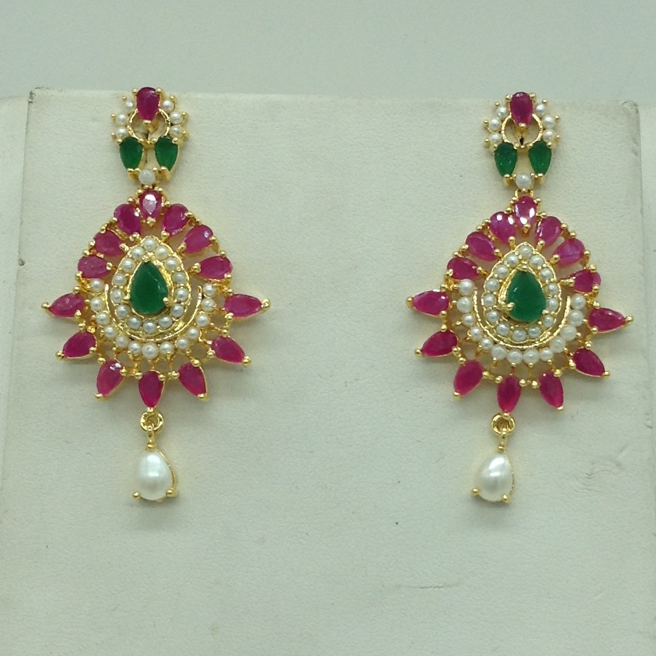Red, green cz and white pearls long haar set jnc0137