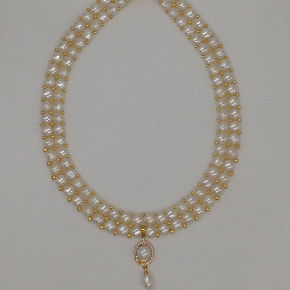 White cz pendent set with 2 line button pearls jps0384