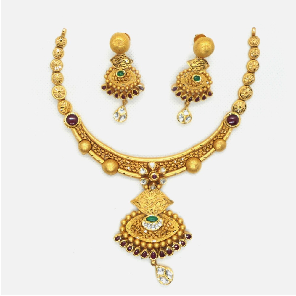 916 Gold Antique Wedding Necklace Set RHJ-4949