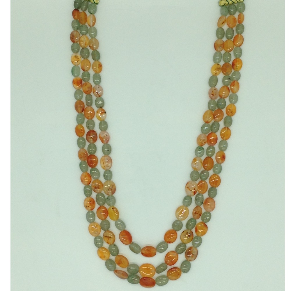 Green Bariels and Orange Rutile Oval Beeds 3 Layers JSS0173