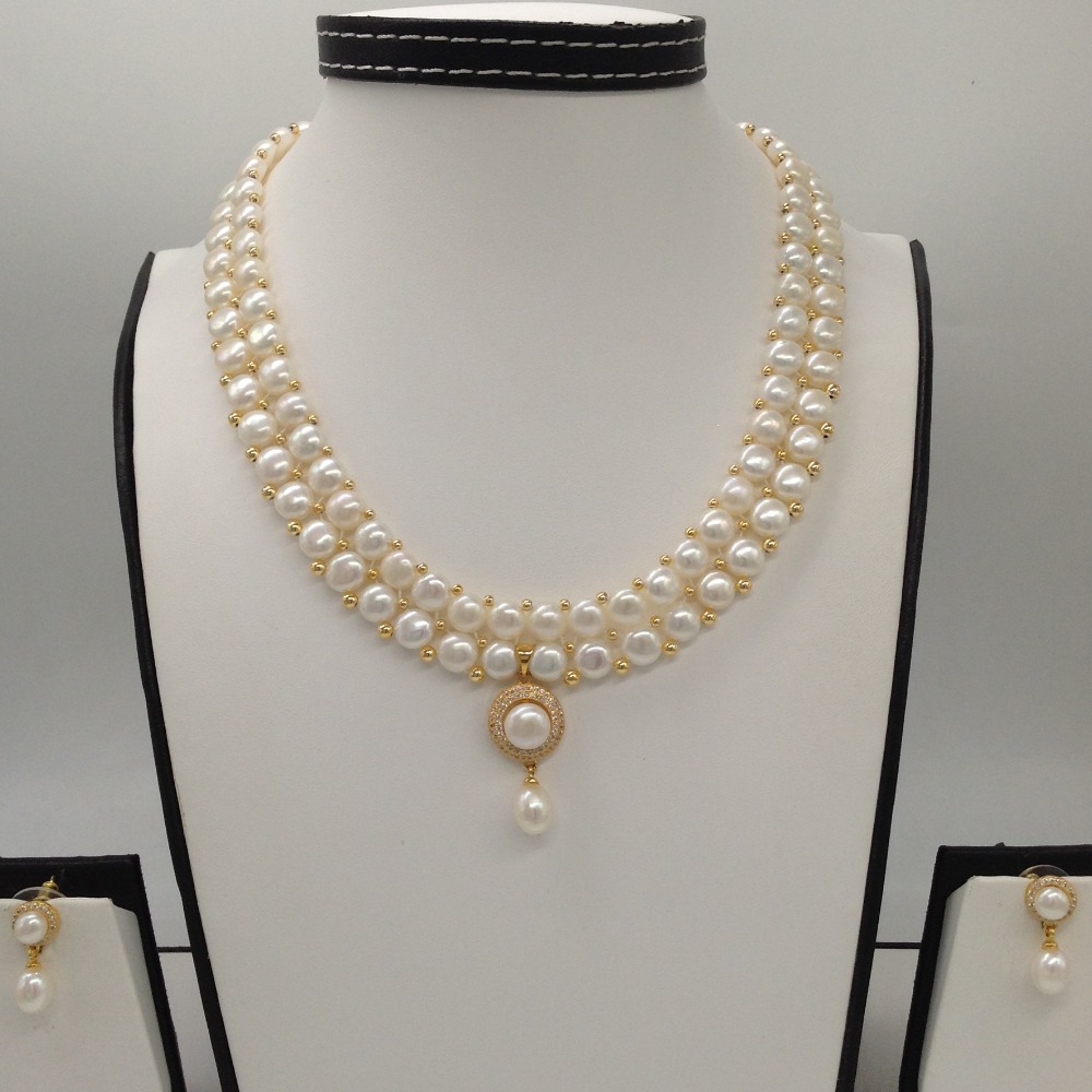 White cz pendent set with 2 line button pearls jps0380