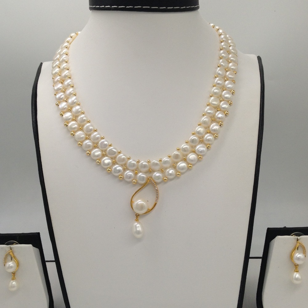 Buy quality White cz pendent set with 2 line button pearls jps0378 in ...