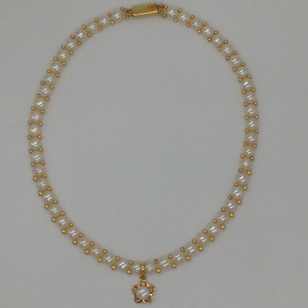 White cz and pearls pendent set with button jali pearls mala jps0182