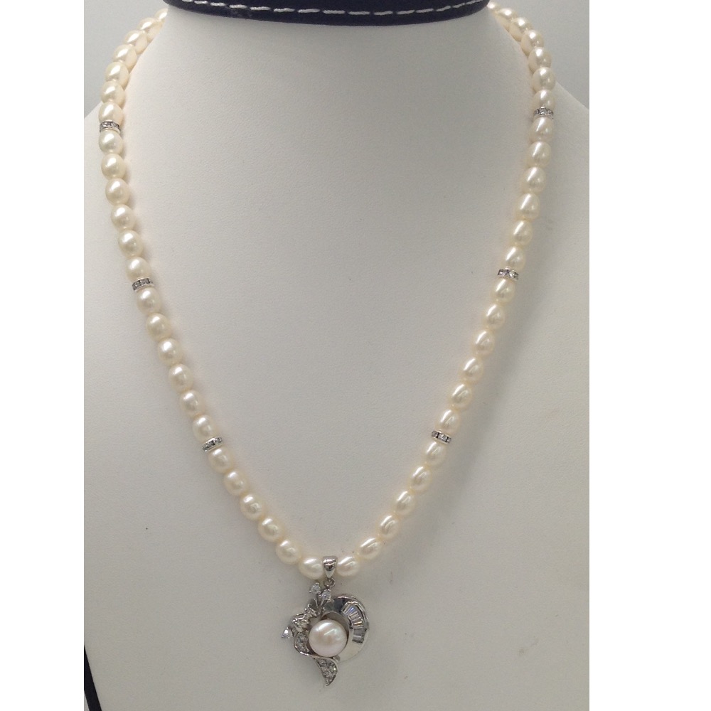 White cz and pearls pendent set with oval pearls mala jps0041