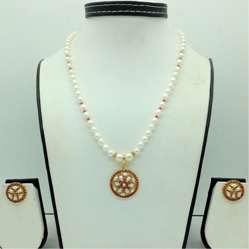 Pearl,Coral Pendent Set With 1 Line Oval Pearls Mala JPS0729