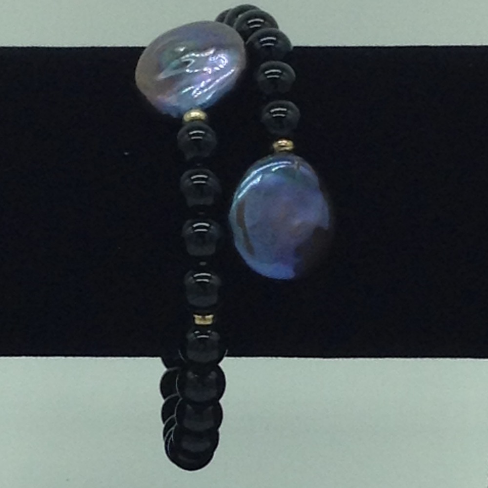 Black Chip Baroque Pearls With Black Semi 1 Layers Stiff Bracelet JBG0173