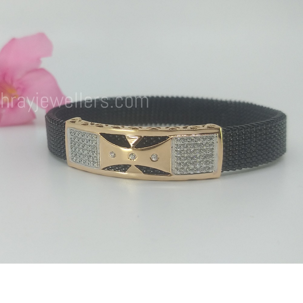 Gold Bracelet unisex with stretchable black belt
