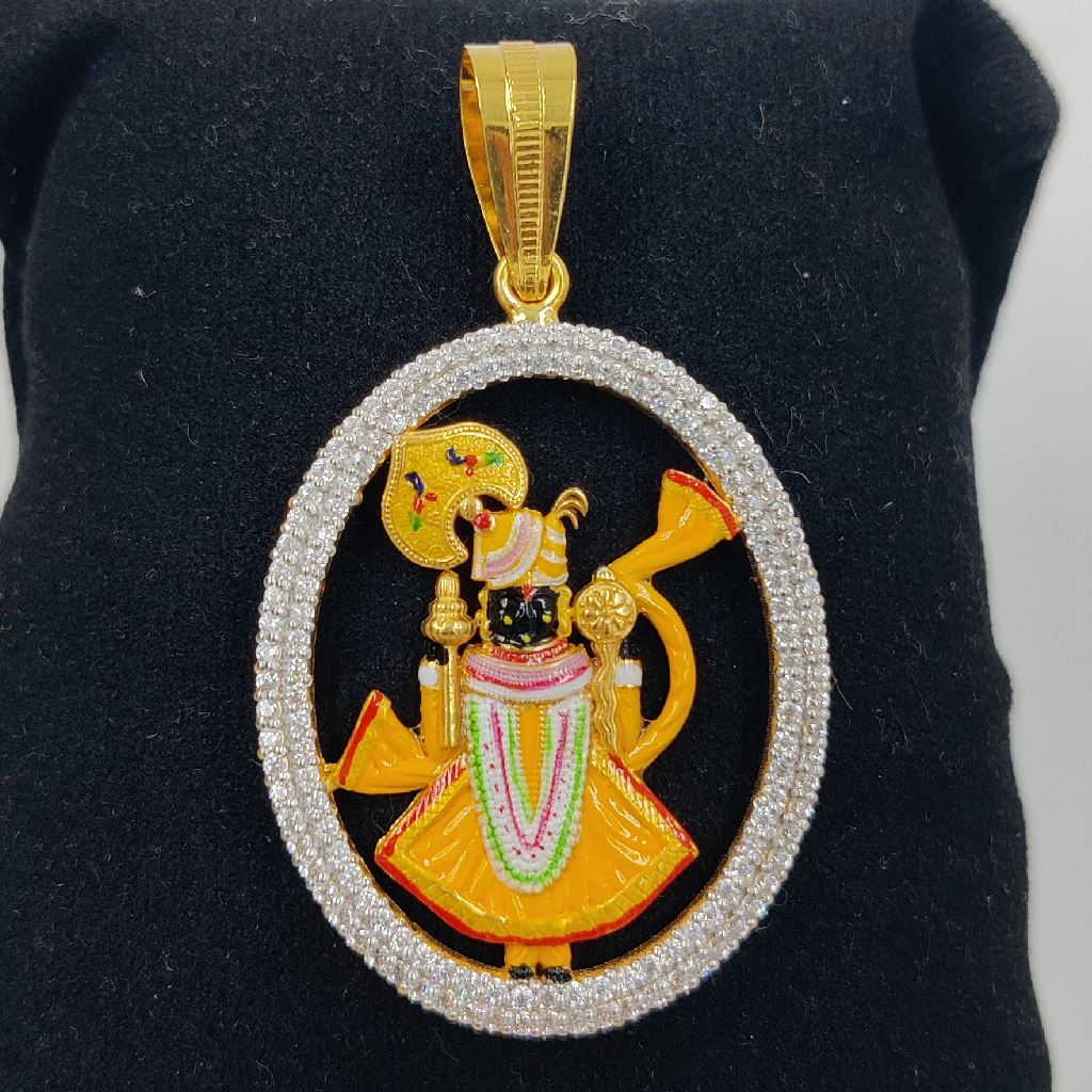 916 Gold Fancy Shreenathji Maharaj Minakari Pendant