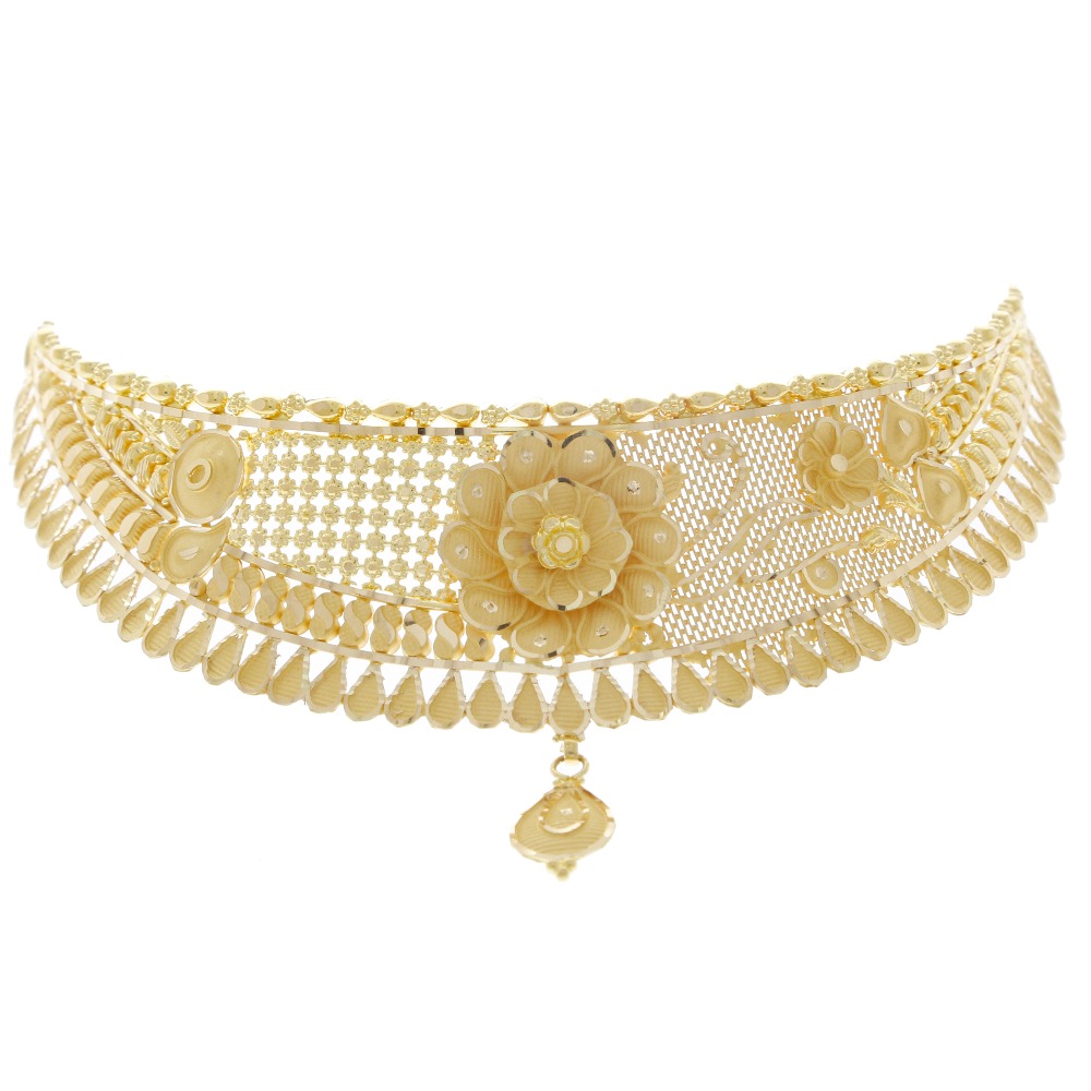 22 KT GOLD FLORAL AND LEAF DESIGN CHOKER NECKLACE - Nandi Jewellers