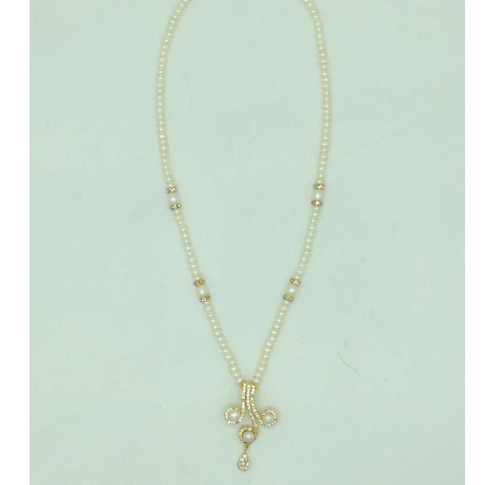 White cz pendent set with 1 line flat pearls mala jps0688