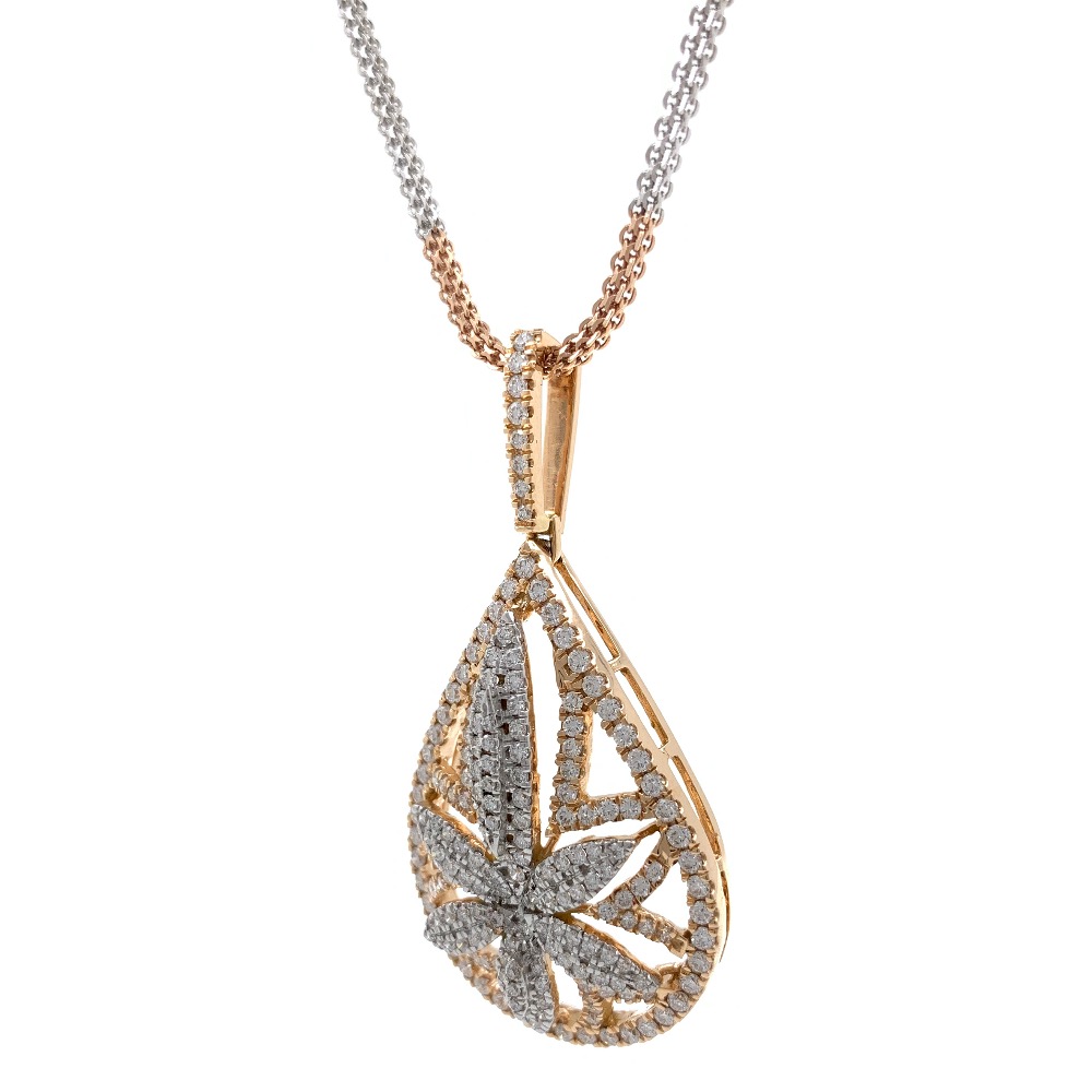 Six Petal Flower & Drop diamond pendant in 18k rose gold 9SHP15