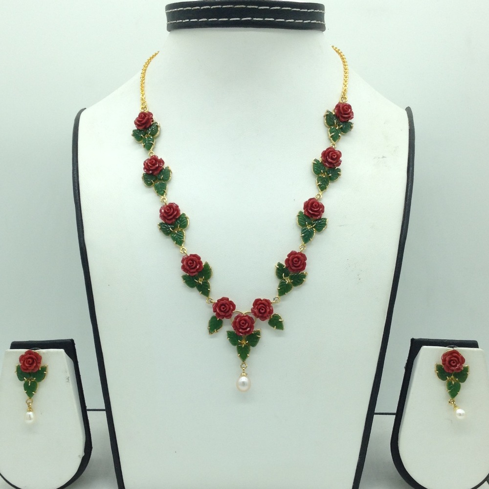 Coral Flower and Jade Leaves Necklace Set JNC0134