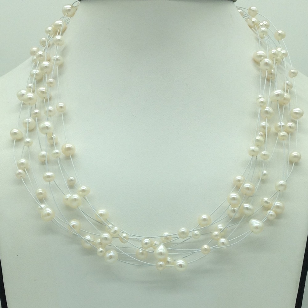 Freshwater white potato pearls 8 layer wire necklace jpm0433