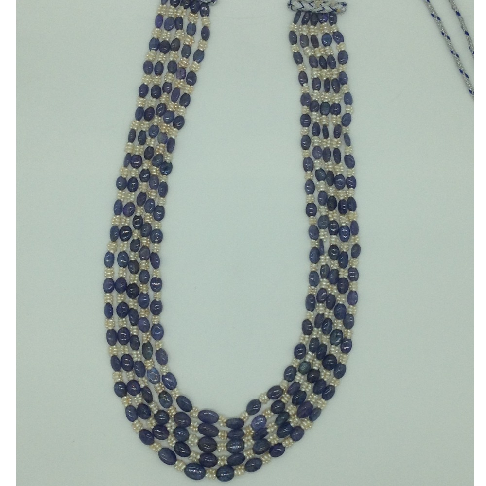 Natural Blue Tanzanite and Pearls 5 Line Necklace JSS0198