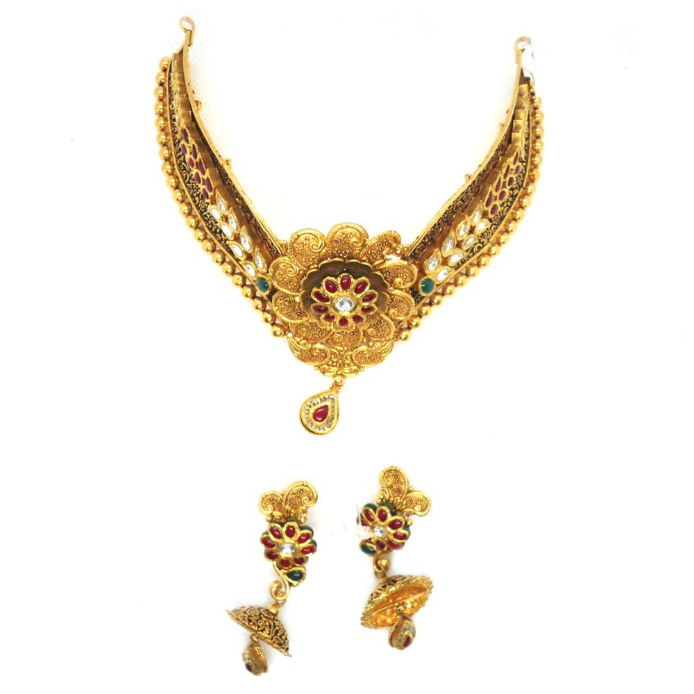 916 Gold Antique Bridal Necklace Set RHJ-3038