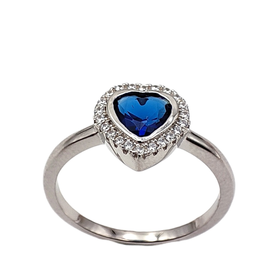 925 silver blue stone heart ring