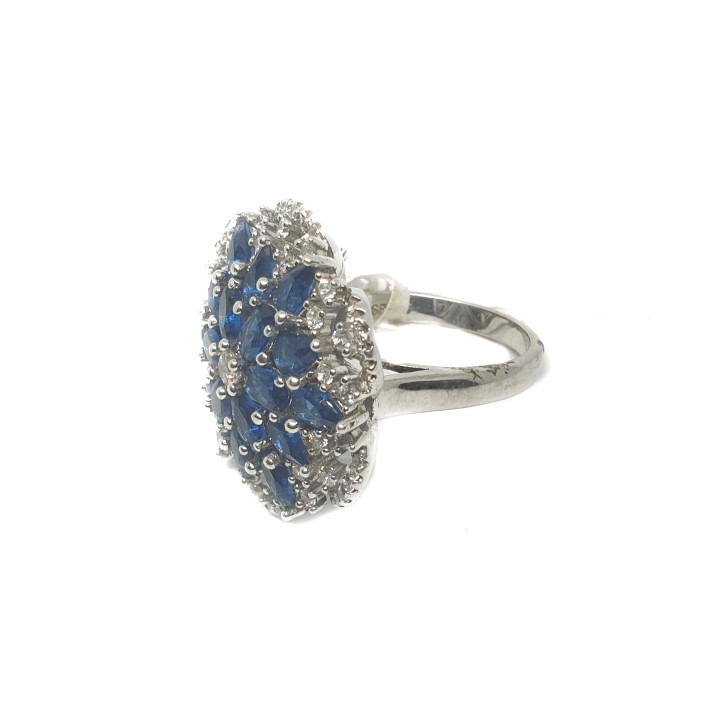 925 Sterling Silver CZ Cut Blue Diamond Ring MGA - LRS1283