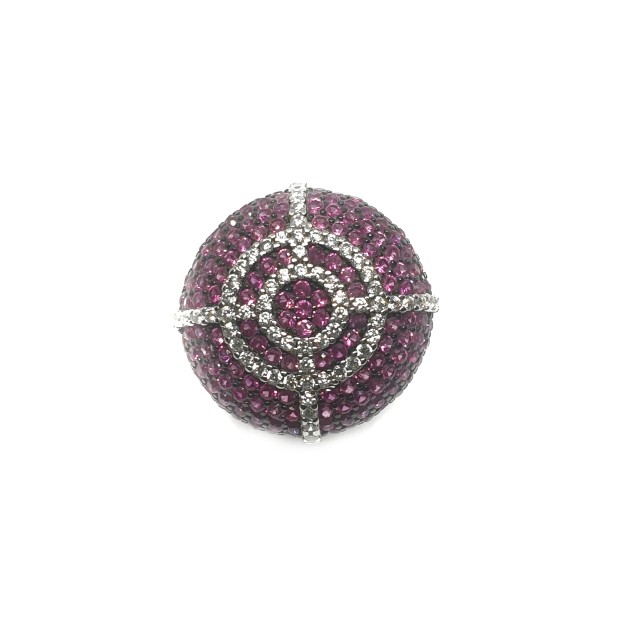 925 Sterling Silver Round Shaped Purple Diamond Ring MGA - LRS0604